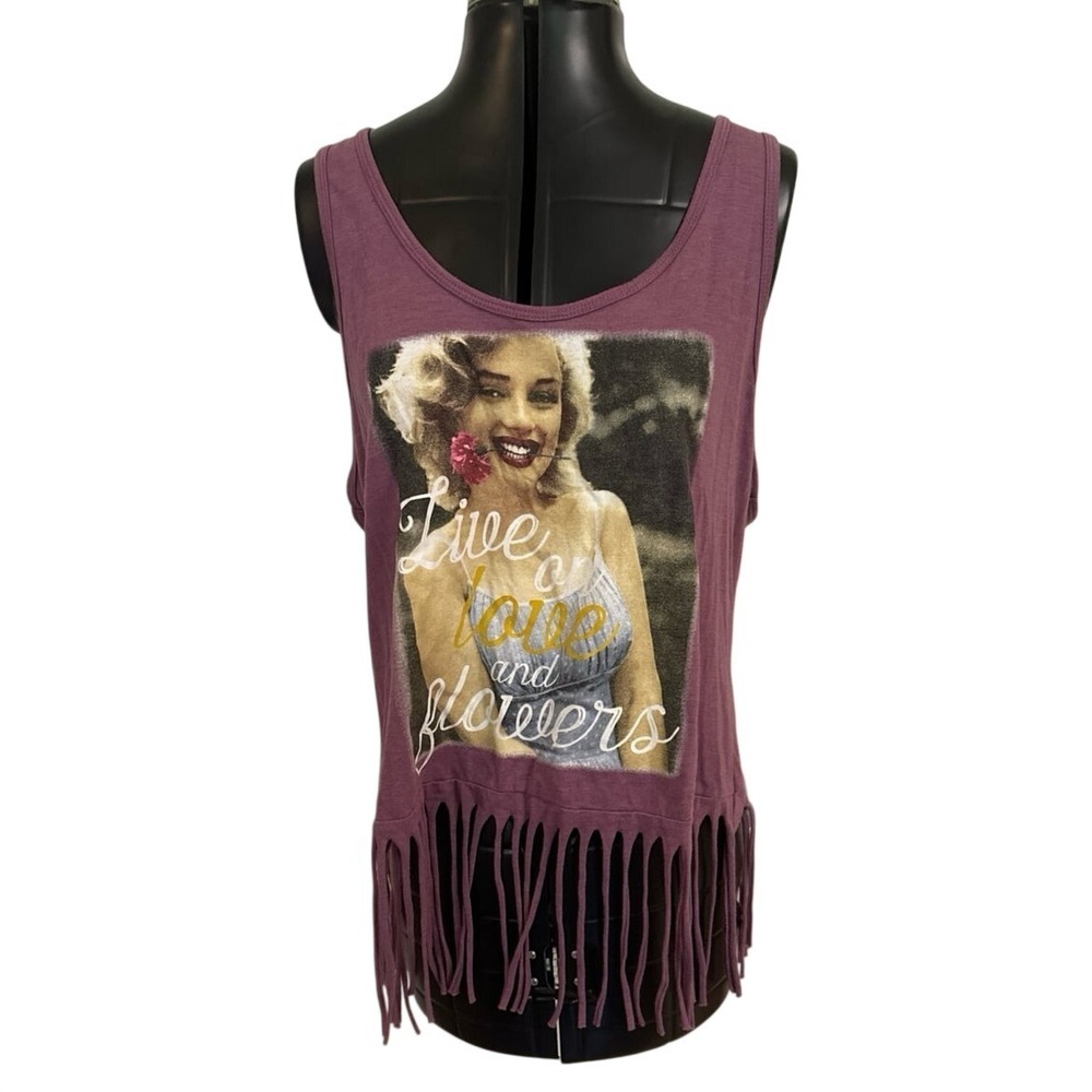 Marilyn Monroe Mauve Purple Graphic Fringe Tank Top Live On Love And Flowers XL